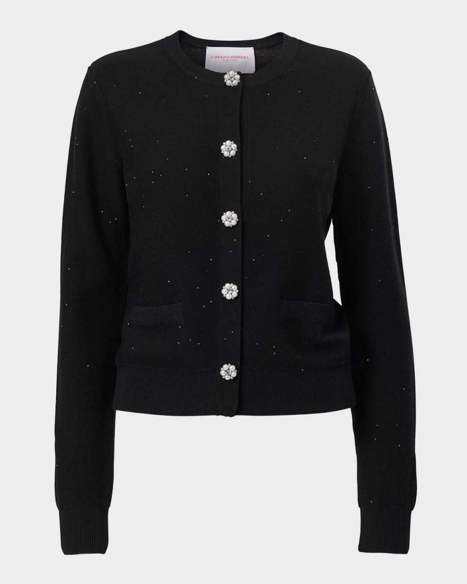 Shimmering Wool Crewneck Cardigan